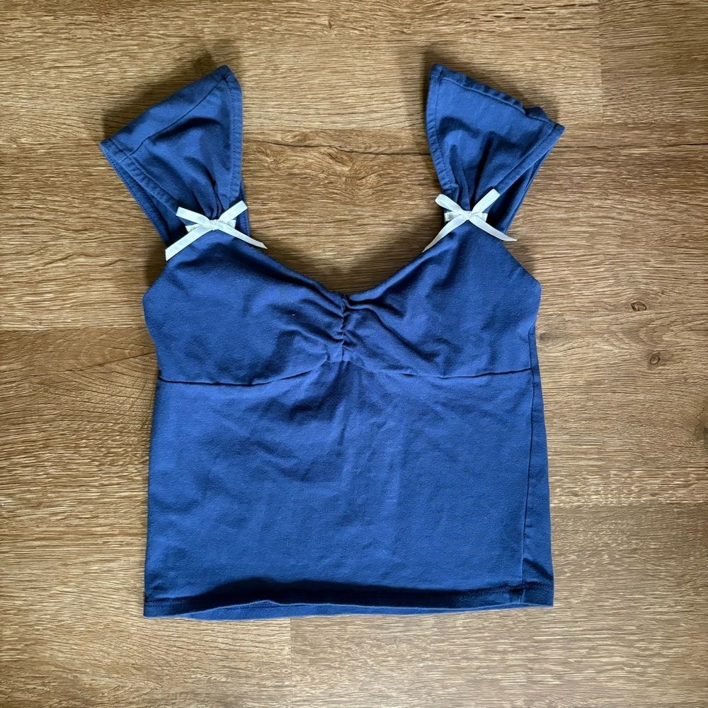 Coquette Navy Blue Crop Top with White Bows size M